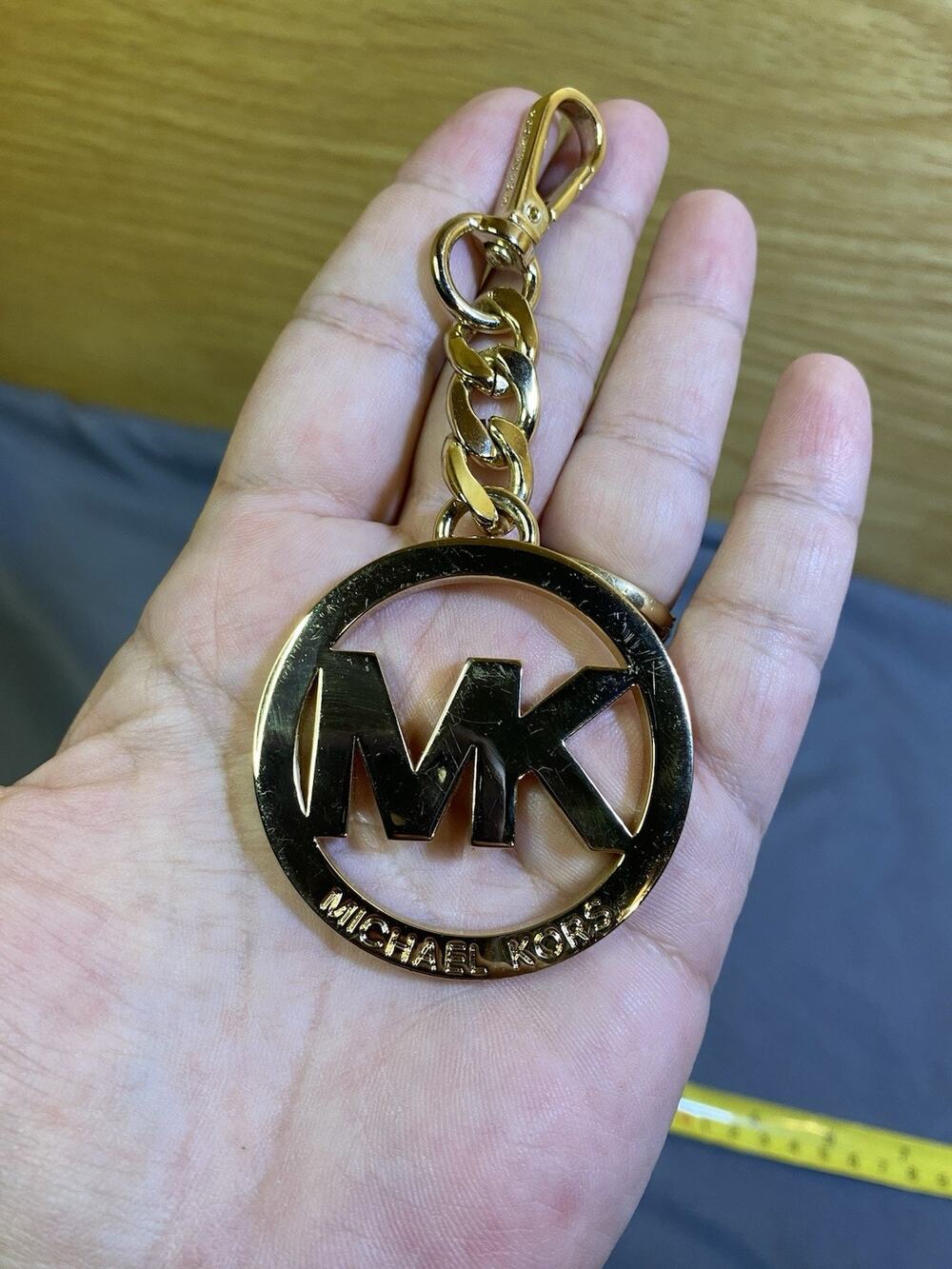Michael Kors Gold Tone MK Logo Key Fob Chain Bag Charm Keychain Glamorous Chic